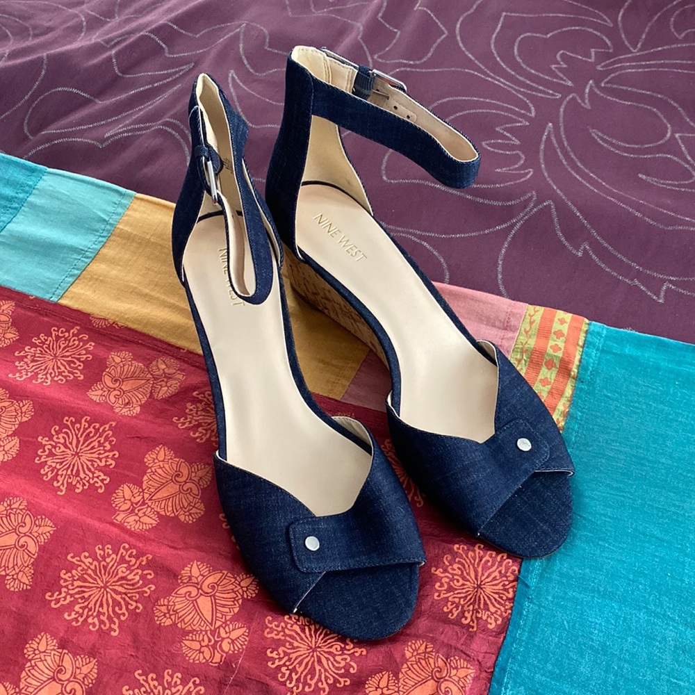 Denim wedge sandals